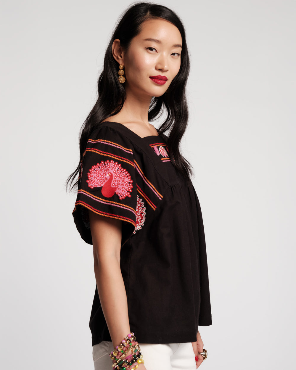 Picnic Top - Peacock Black Shirt Frances Valentine