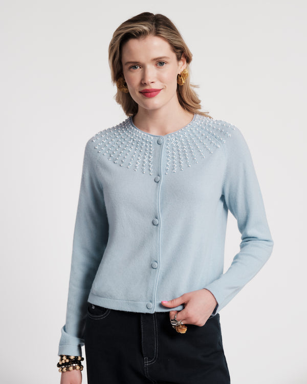 RBG Beaded Cardigan - Light Blue Sweater Frances Valentine