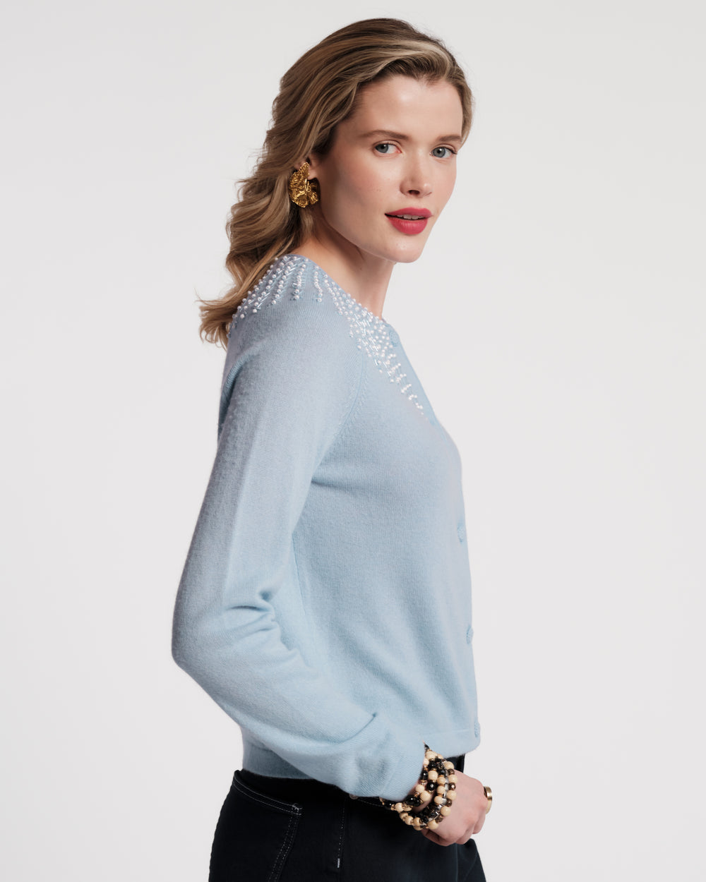 RBG Beaded Cardigan - Light Blue Sweater Frances Valentine