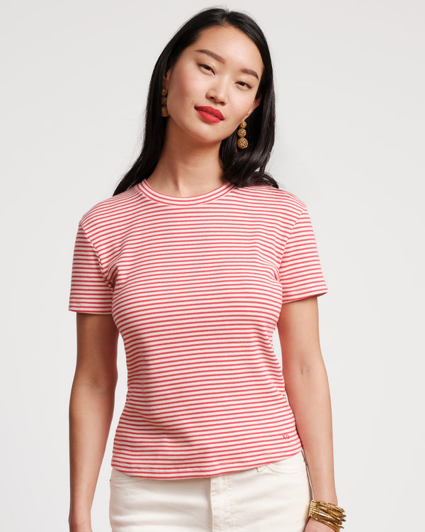 Crewneck Ribbed Tee - Stripe Cotton Red/White Shirt Frances Valentine