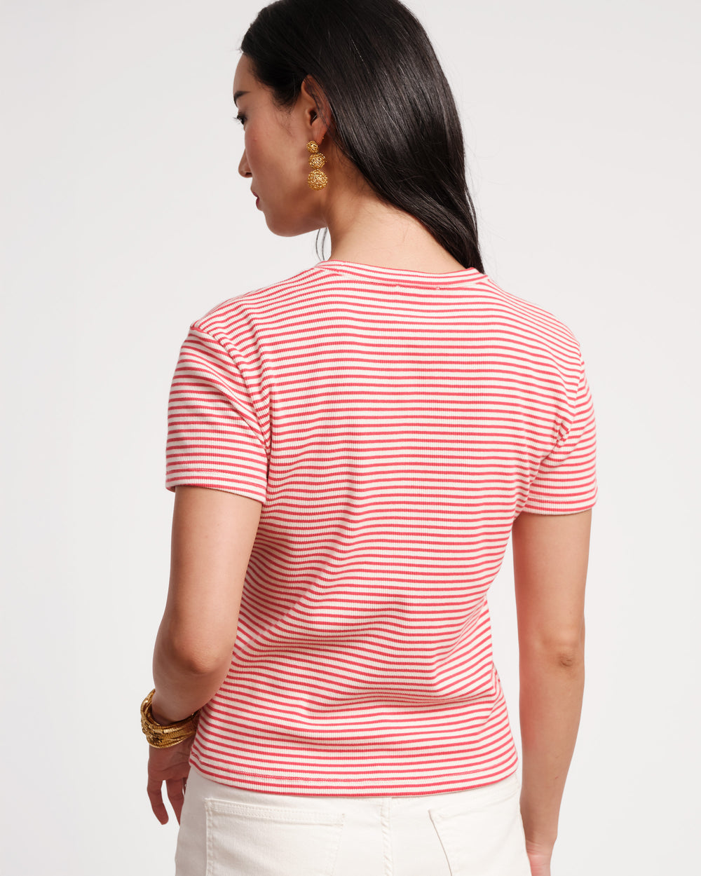 Crewneck Ribbed Tee - Stripe Cotton Red/White Shirt Frances Valentine