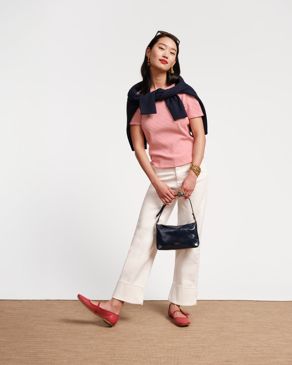 Crewneck Ribbed Tee - Stripe Cotton Red/White Shirt Frances Valentine