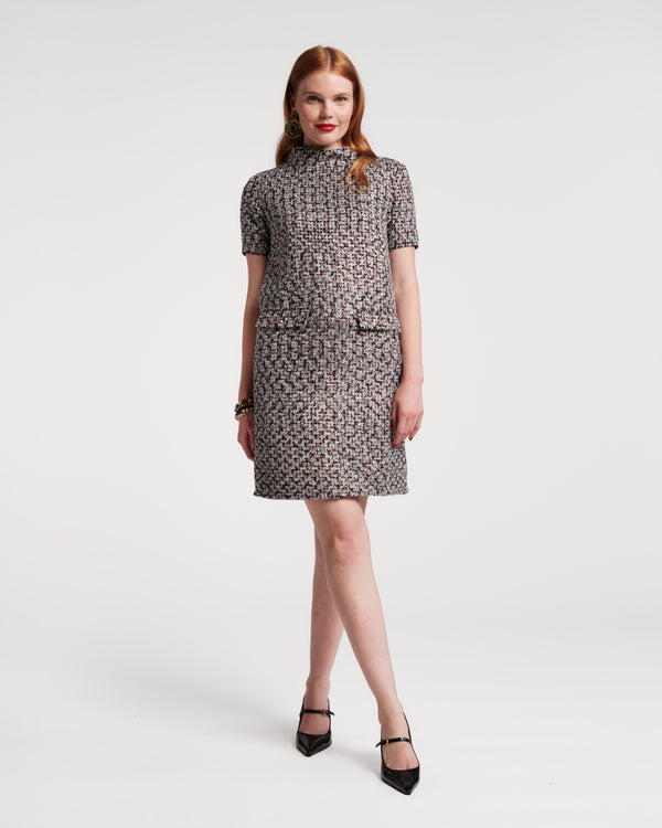 Sarah Shift Dress - Deco Tweed Blue Dresses Frances Valentine