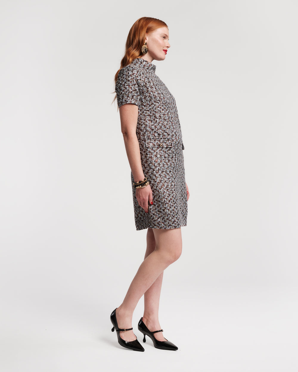 Sarah Shift Dress - Deco Tweed Blue Dresses Frances Valentine