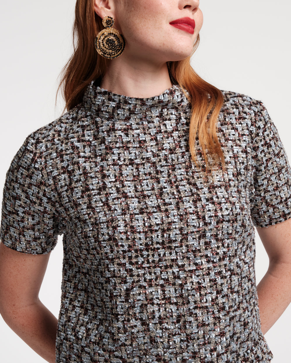 Sarah Shift Dress - Deco Tweed Blue Dresses Frances Valentine
