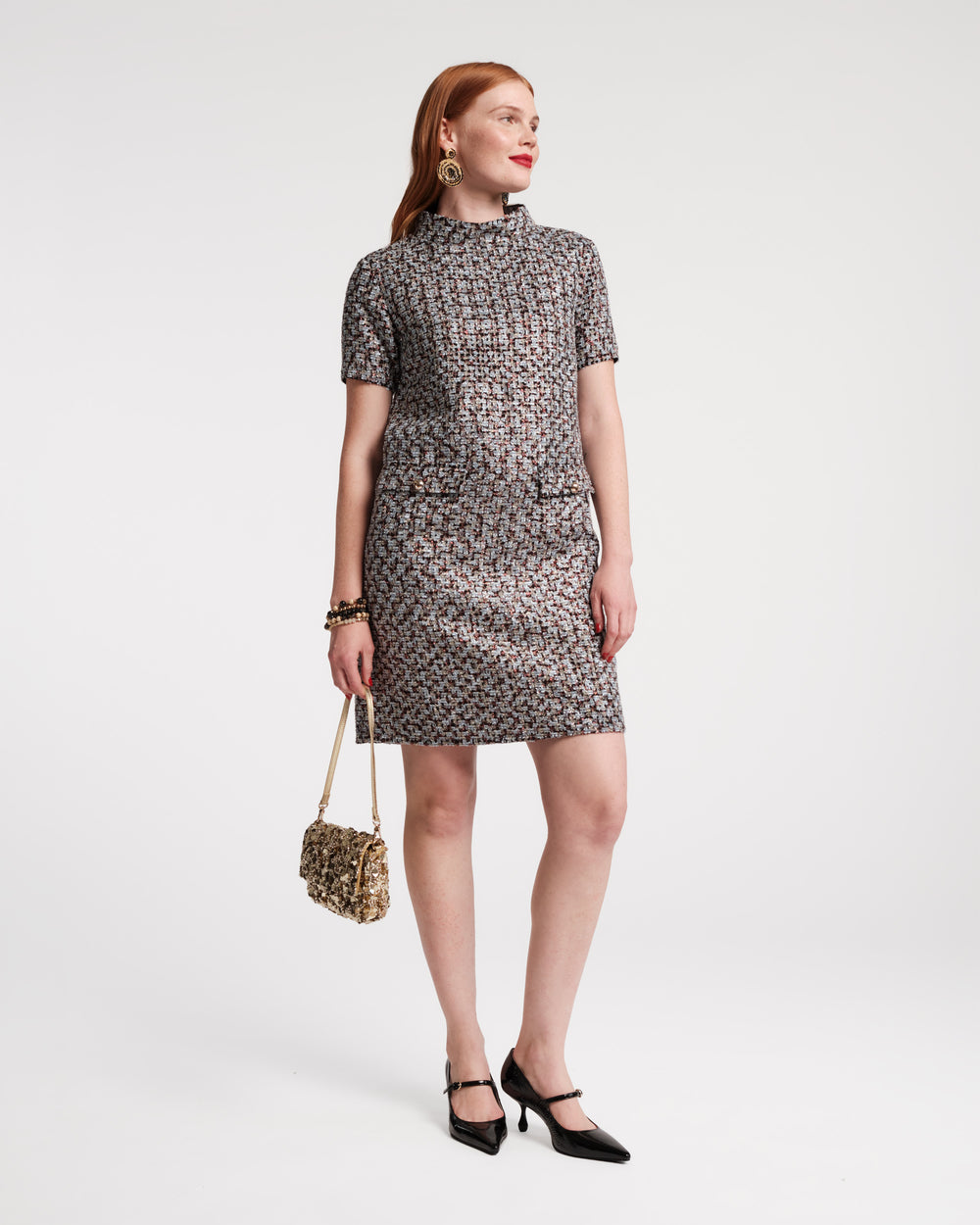 Sarah Shift Dress - Deco Tweed Blue Dresses Frances Valentine