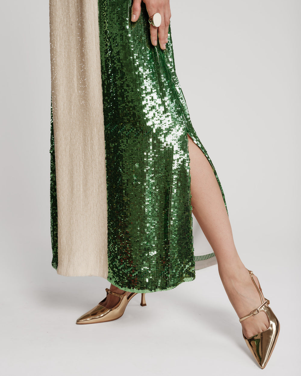 Sequin Maxi Dress - Green/Oyster Dresses Frances Valentine
