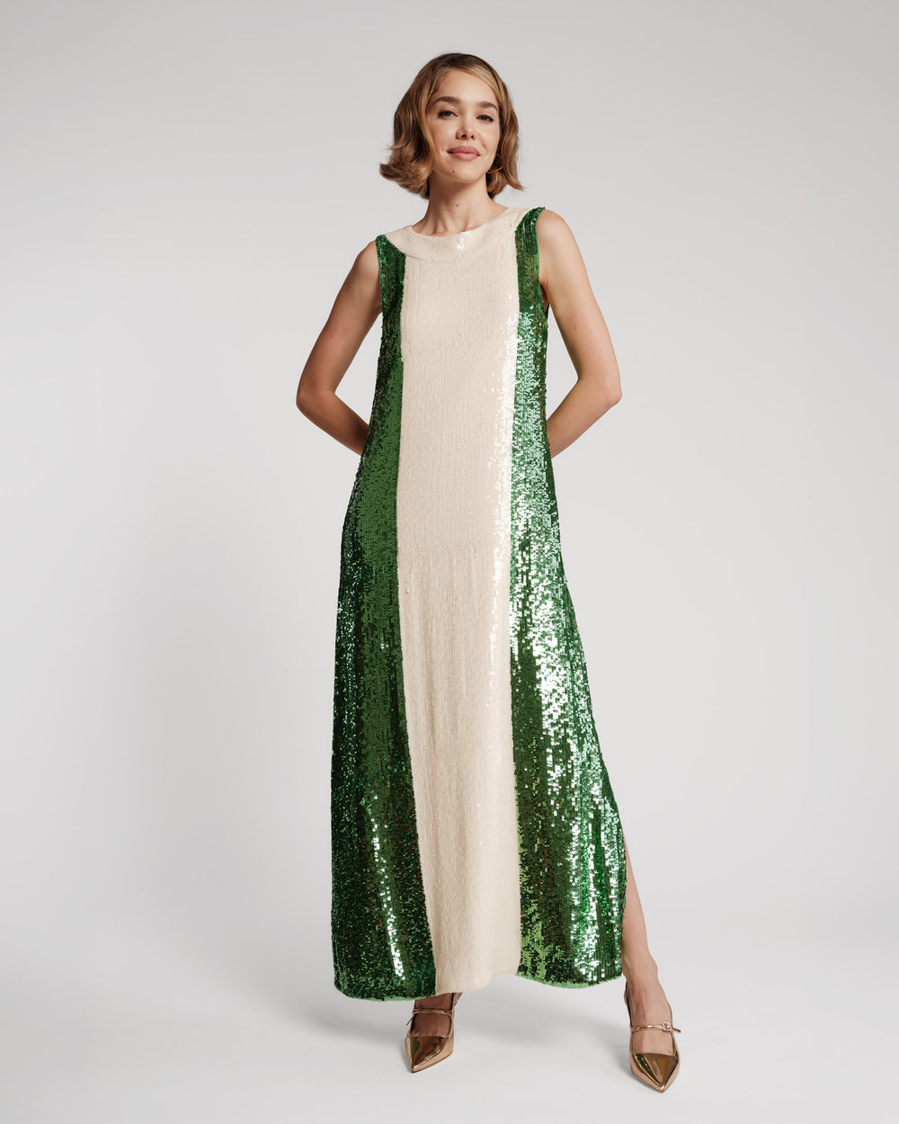 Sequin Maxi Dress - Green/Oyster Dresses Frances Valentine