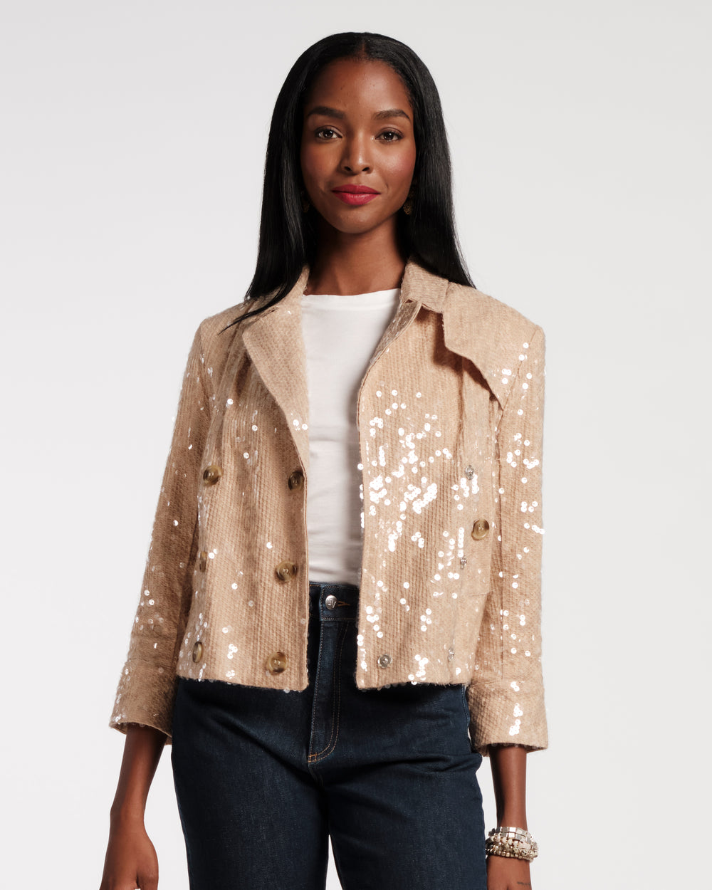 Sequin Moto Jacket - Champagne Coats & Jackets Frances Valentine