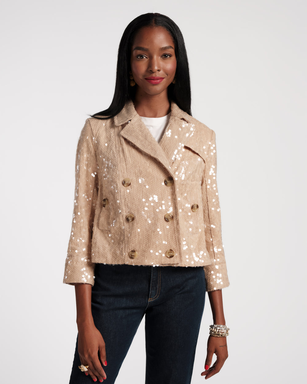 Sequin Moto Jacket - Champagne Coats & Jackets Frances Valentine