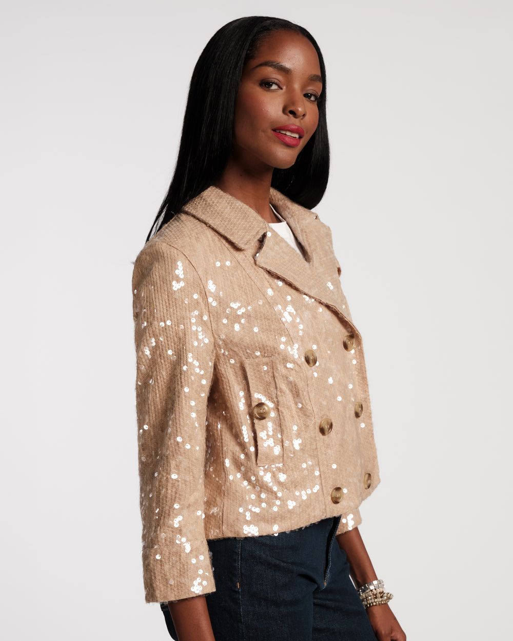 Sequin Moto Jacket - Champagne Coats & Jackets Frances Valentine