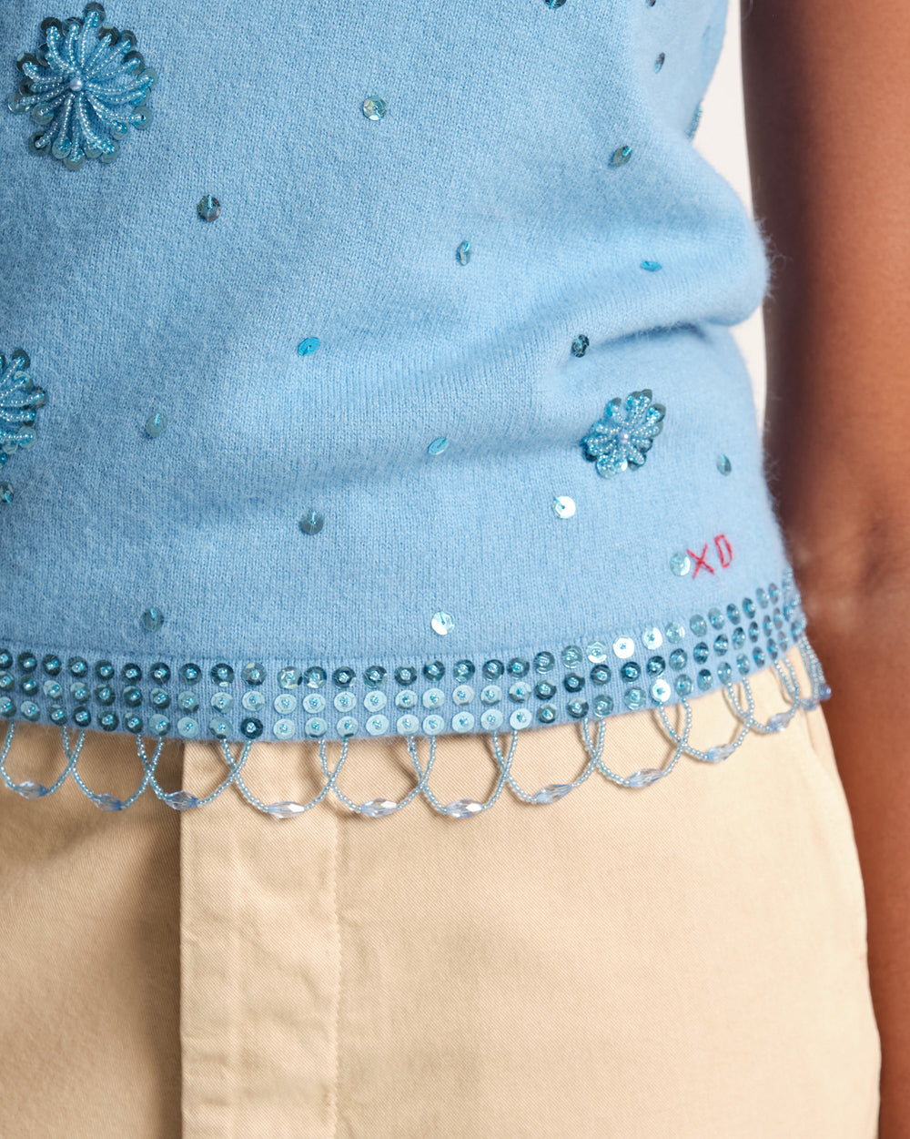Star Embroidered Knit Shell - Light Blue Tops Frances Valentine