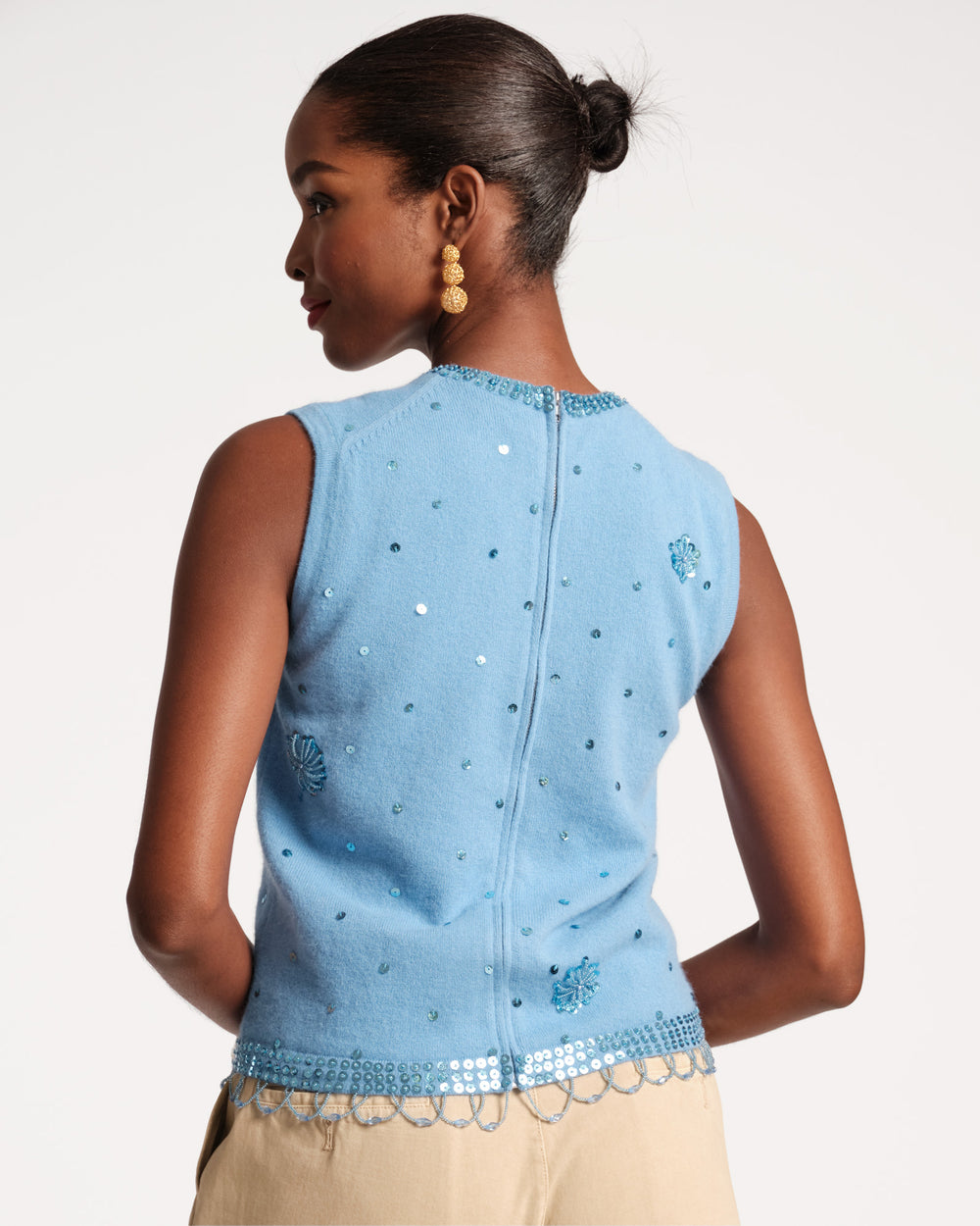 Star Embroidered Knit Shell - Light Blue Tops Frances Valentine