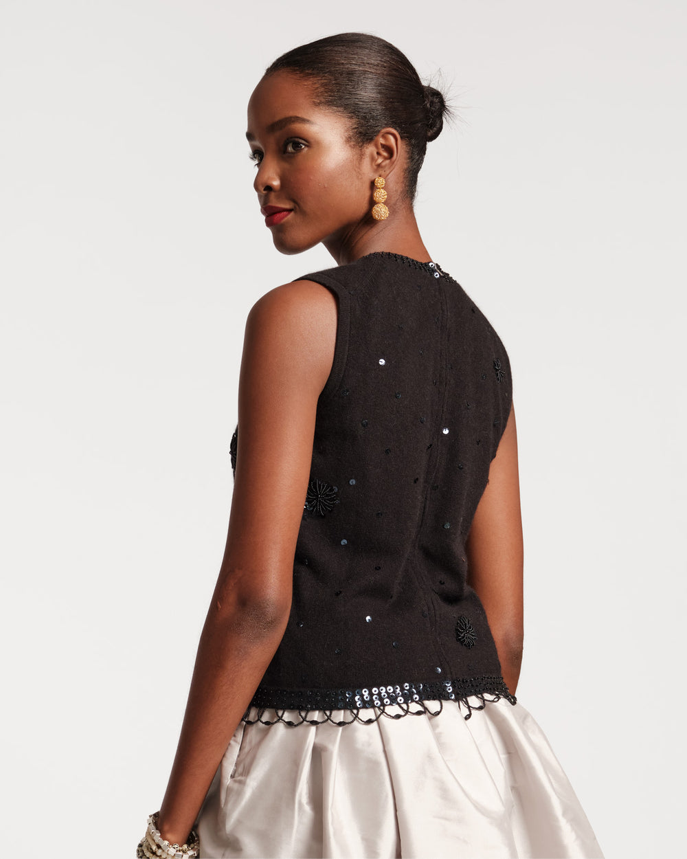 Star Embroidered Knit Shell - Black Tops Frances Valentine