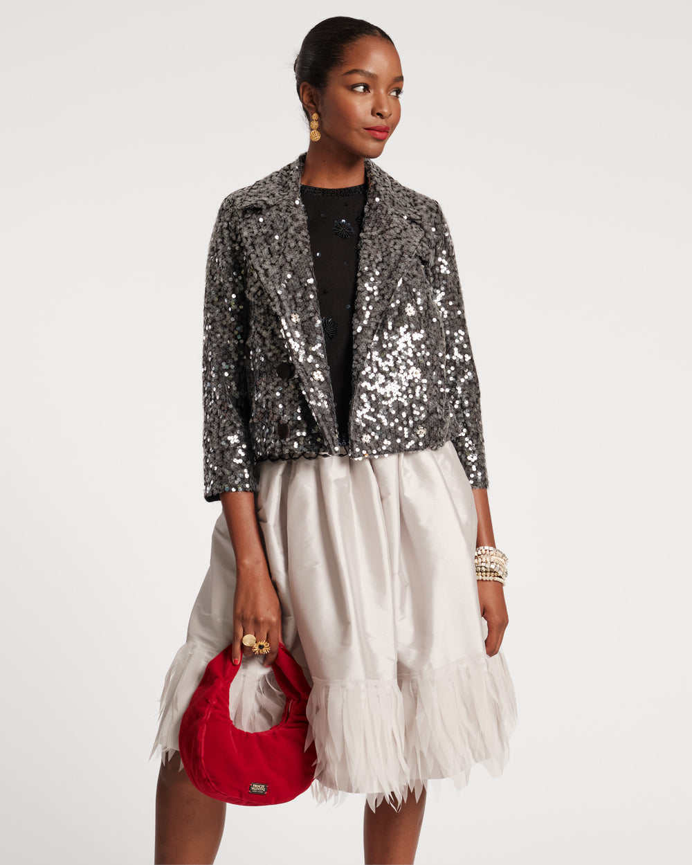 Barbara Feather Midi Skirt - Silver Skirts Frances Valentine
