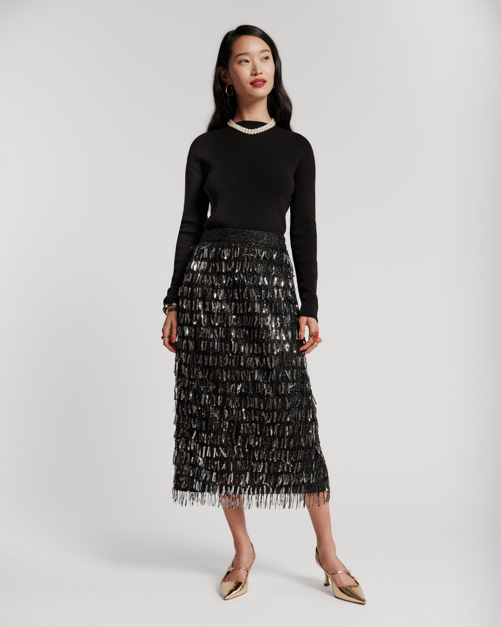 Shimmy Skirt - Black Sequin Skirts Frances Valentine