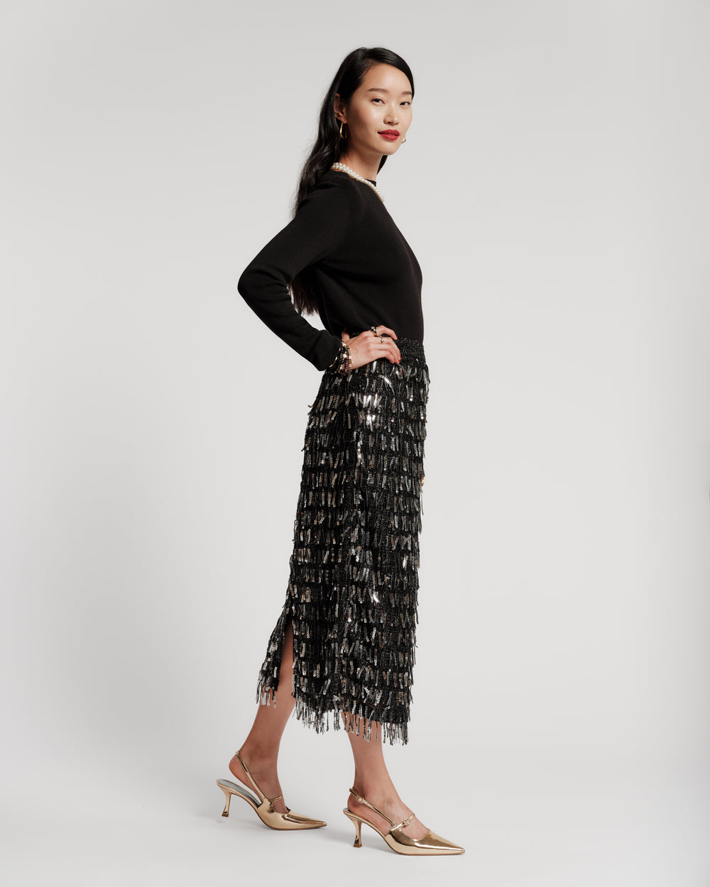 Shimmy Skirt - Black Sequin Skirts Frances Valentine