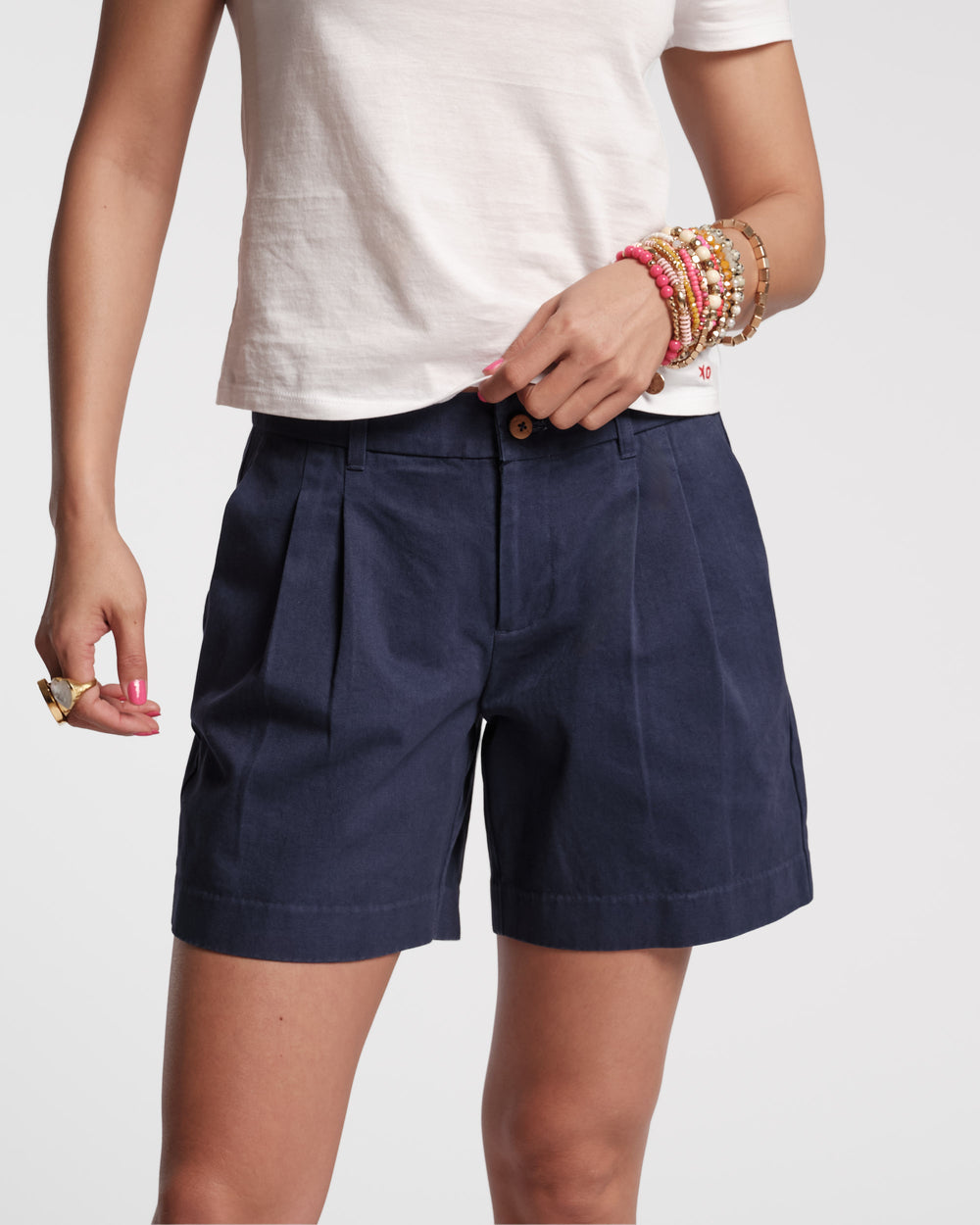 Benny Pleated Cotton Short - Navy Shorts Frances Valentine