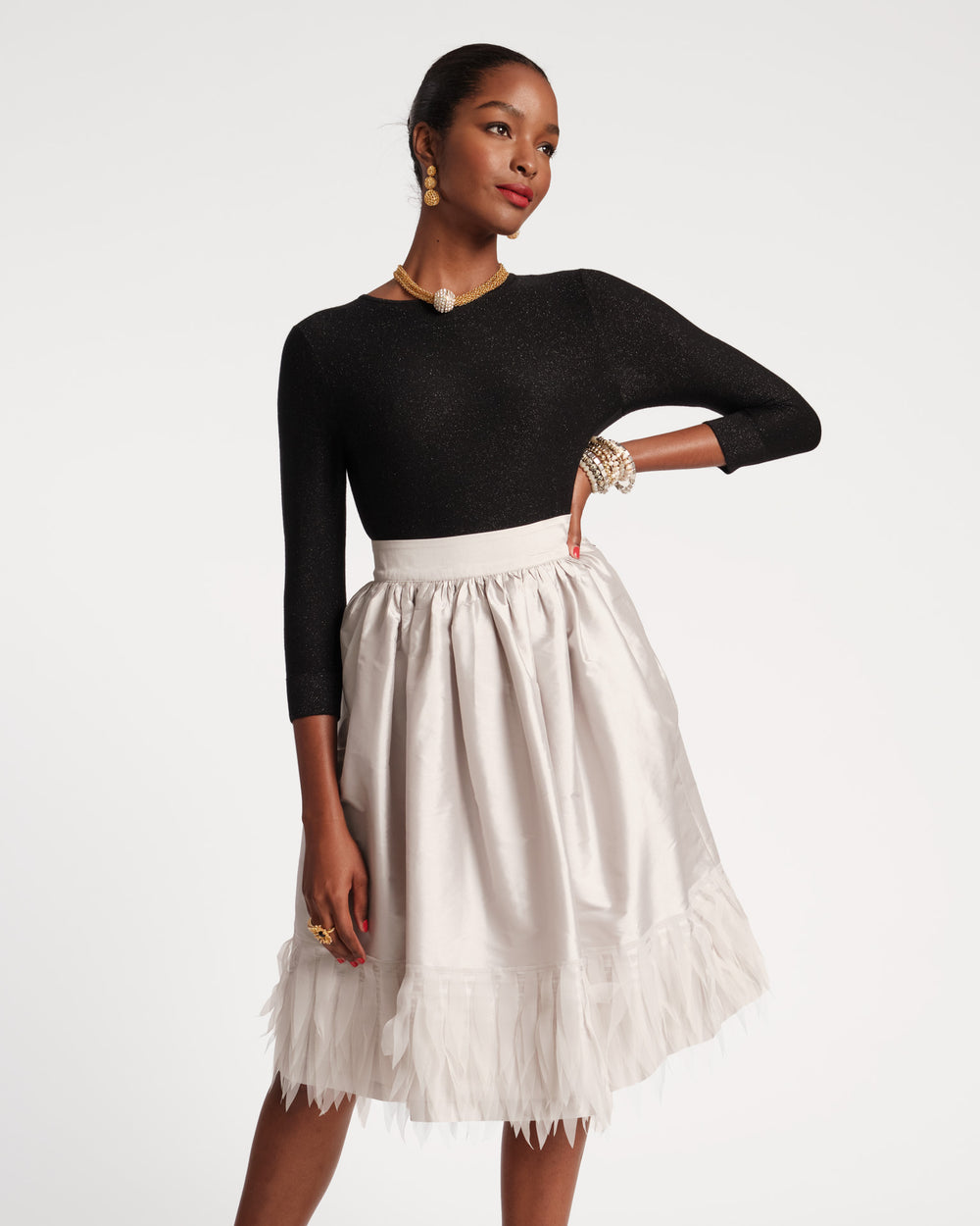 Barbara Feather Midi Skirt - Silver Skirts Frances Valentine