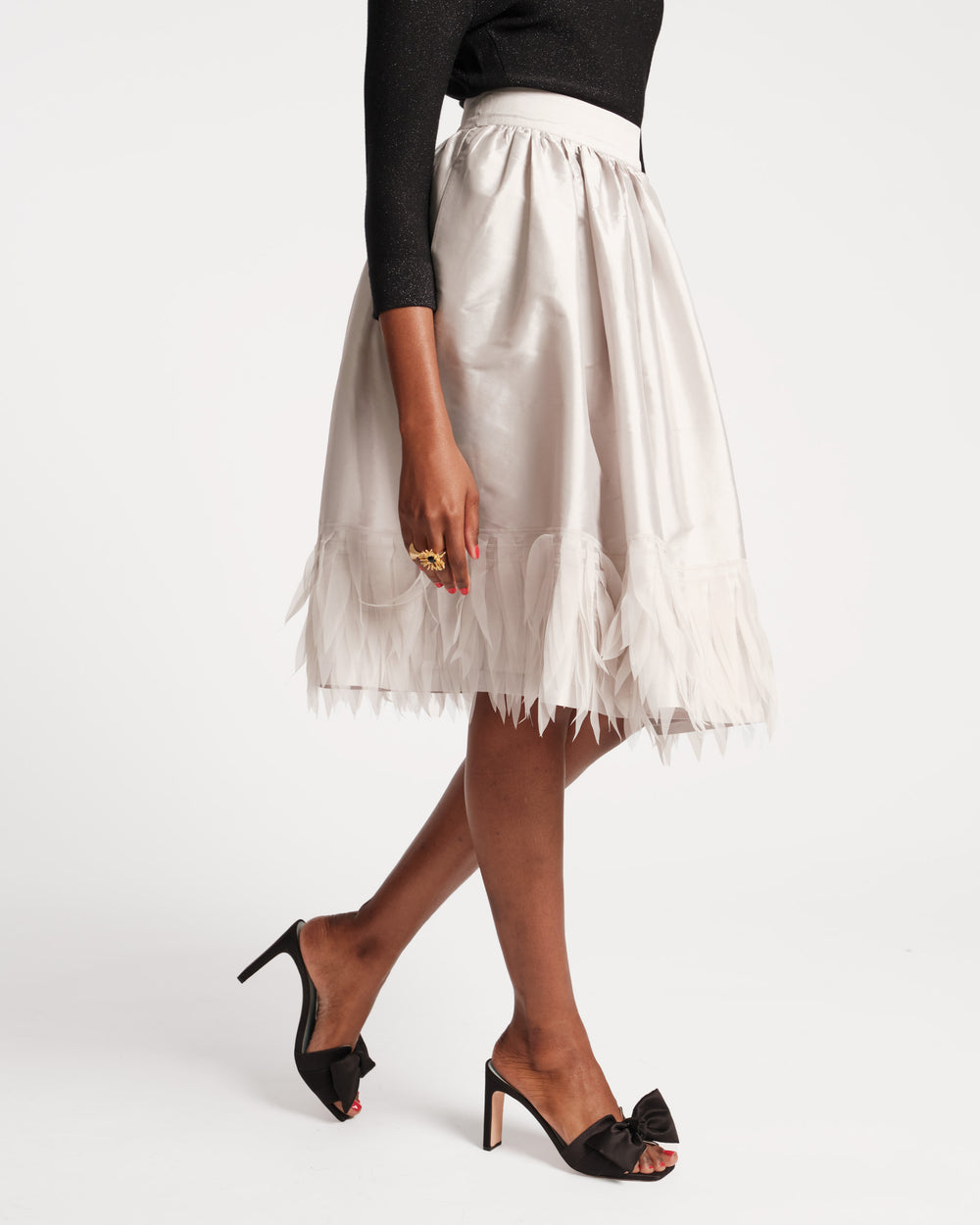Barbara Feather Midi Skirt - Silver Skirts Frances Valentine