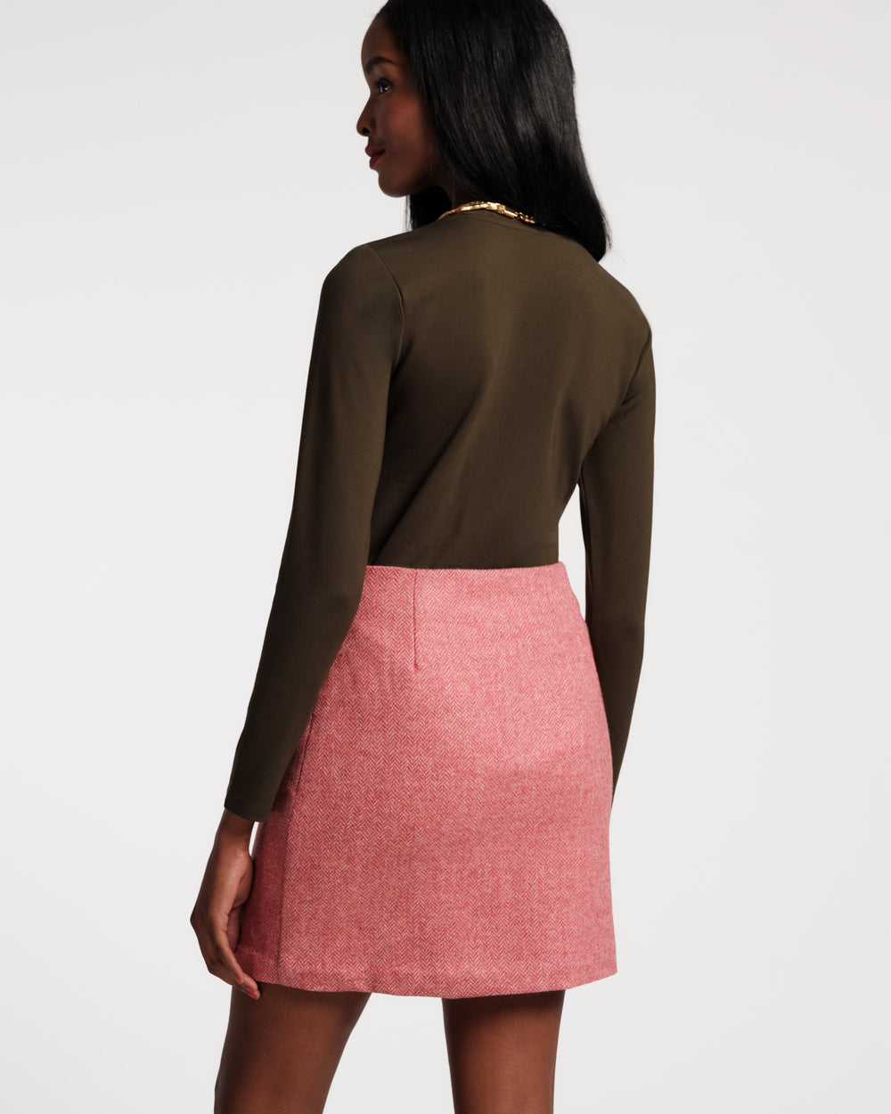 Penelope Mini Skirt - Pink Herringbone Wool Pink Skirts Frances Valentine