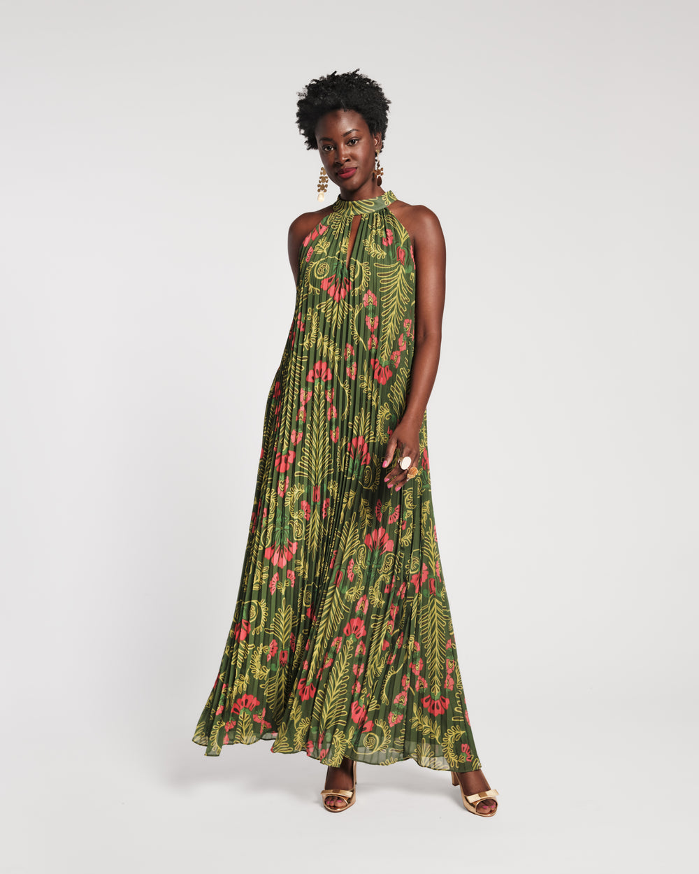 Slim Pleated Maxi Dress - Canopy Green Dresses Frances Valentine