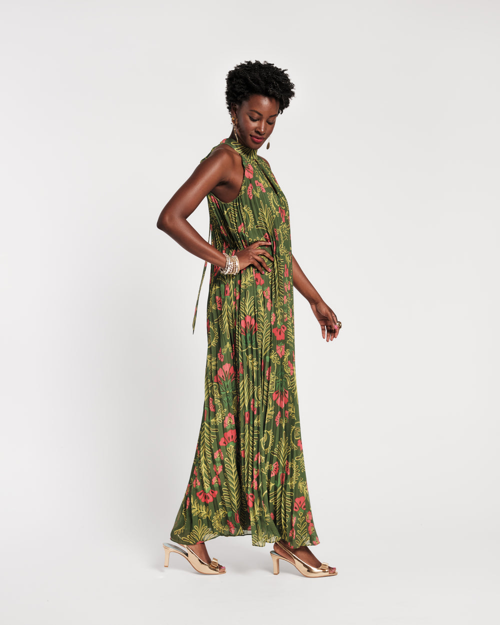 Slim Pleated Maxi Dress - Canopy Green Dresses Frances Valentine