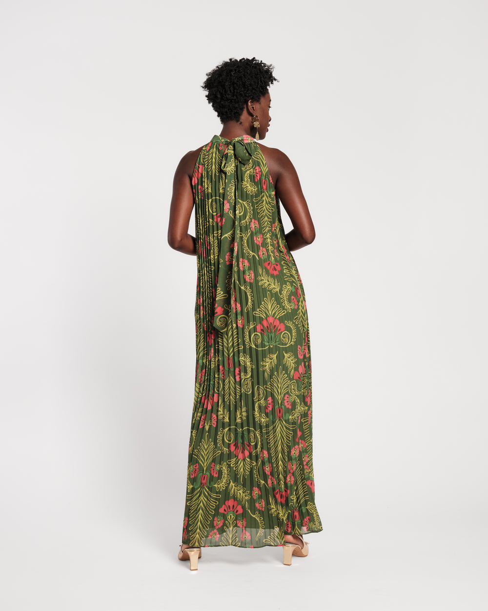 Slim Pleated Maxi Dress - Canopy Green Dresses Frances Valentine
