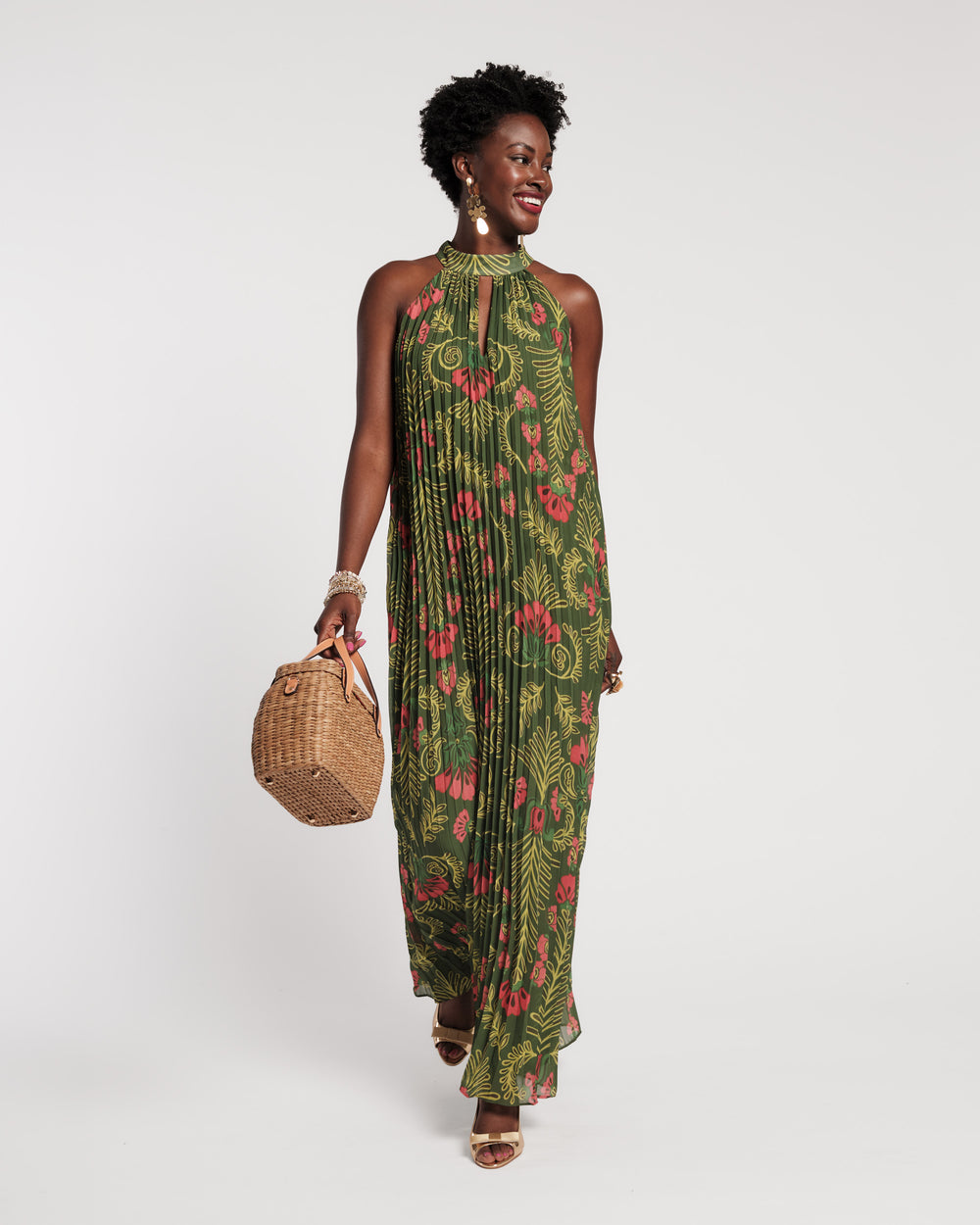 Slim Pleated Maxi Dress - Canopy Green Dresses Frances Valentine