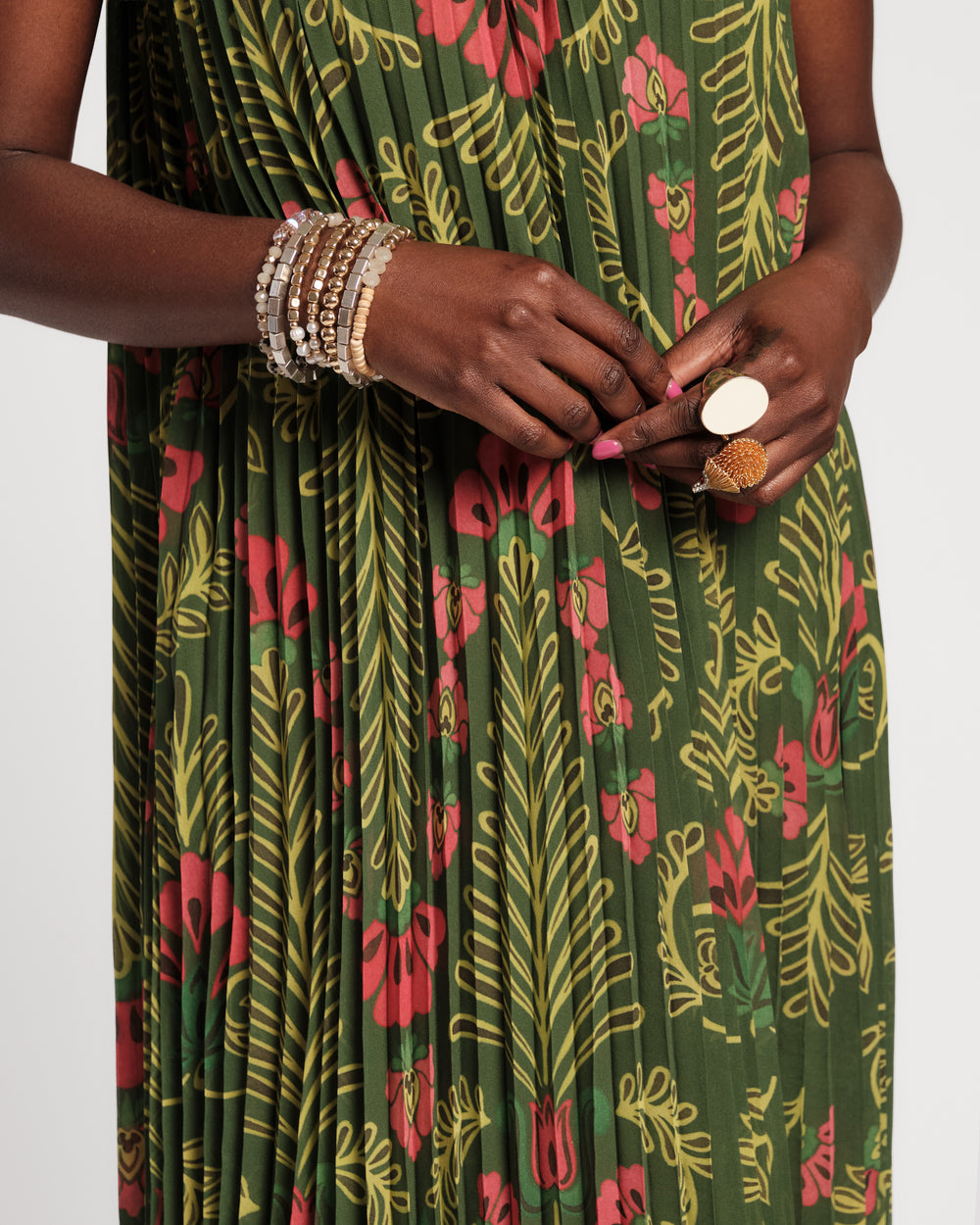 Slim Pleated Maxi Dress - Canopy Green Dresses Frances Valentine