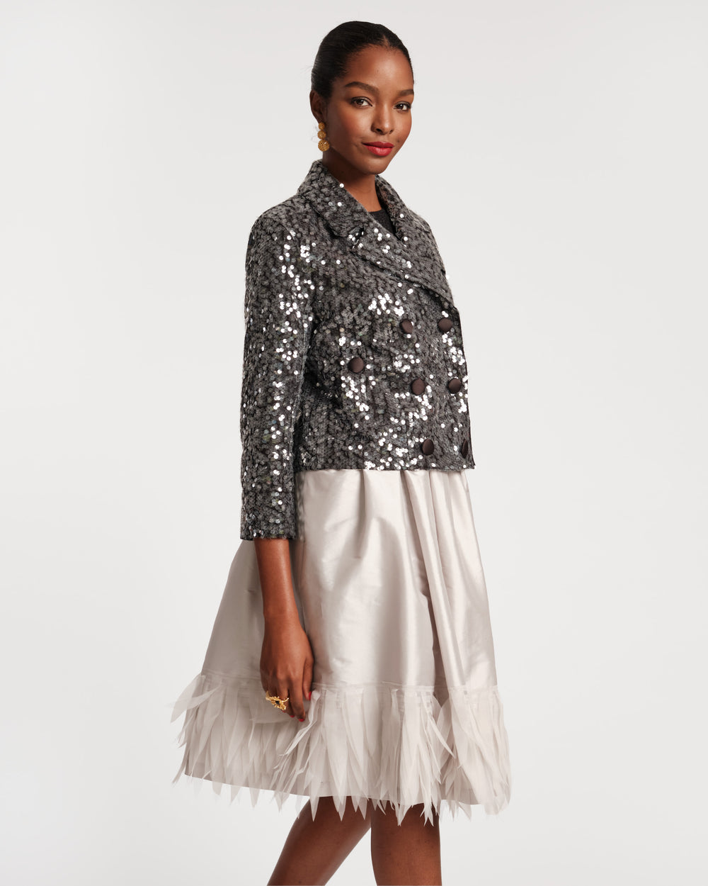 Barbara Feather Midi Skirt - Silver Skirts Frances Valentine