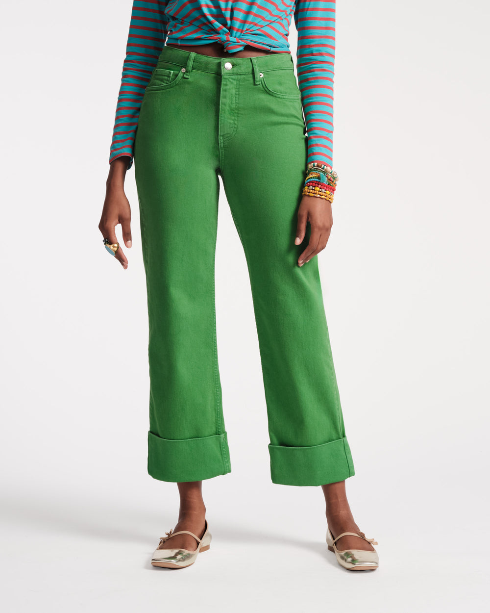 Smarty Cuffed Jeans - Green Pants Frances Valentine