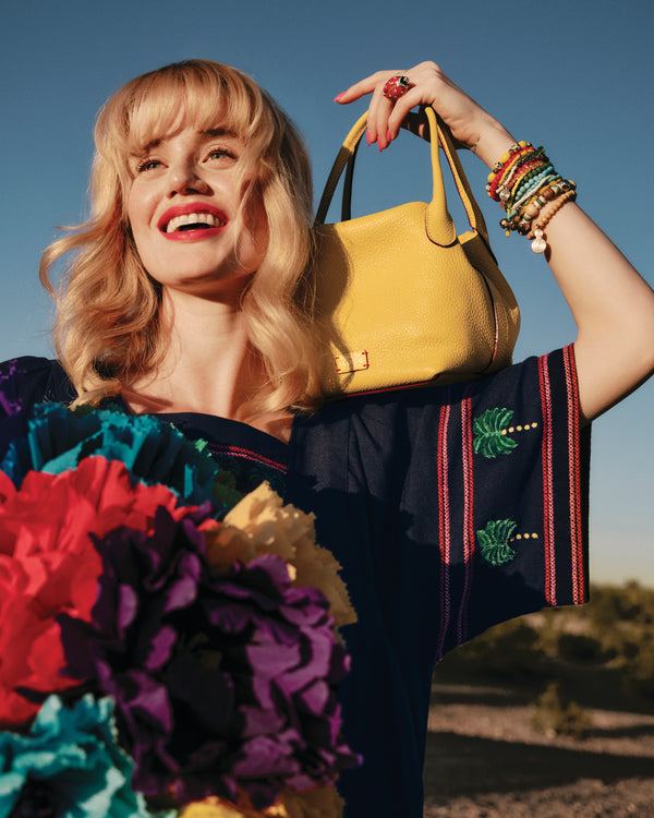 Teeny Sweet Pea - Tumbled Leather Canary Handbag Frances Valentine