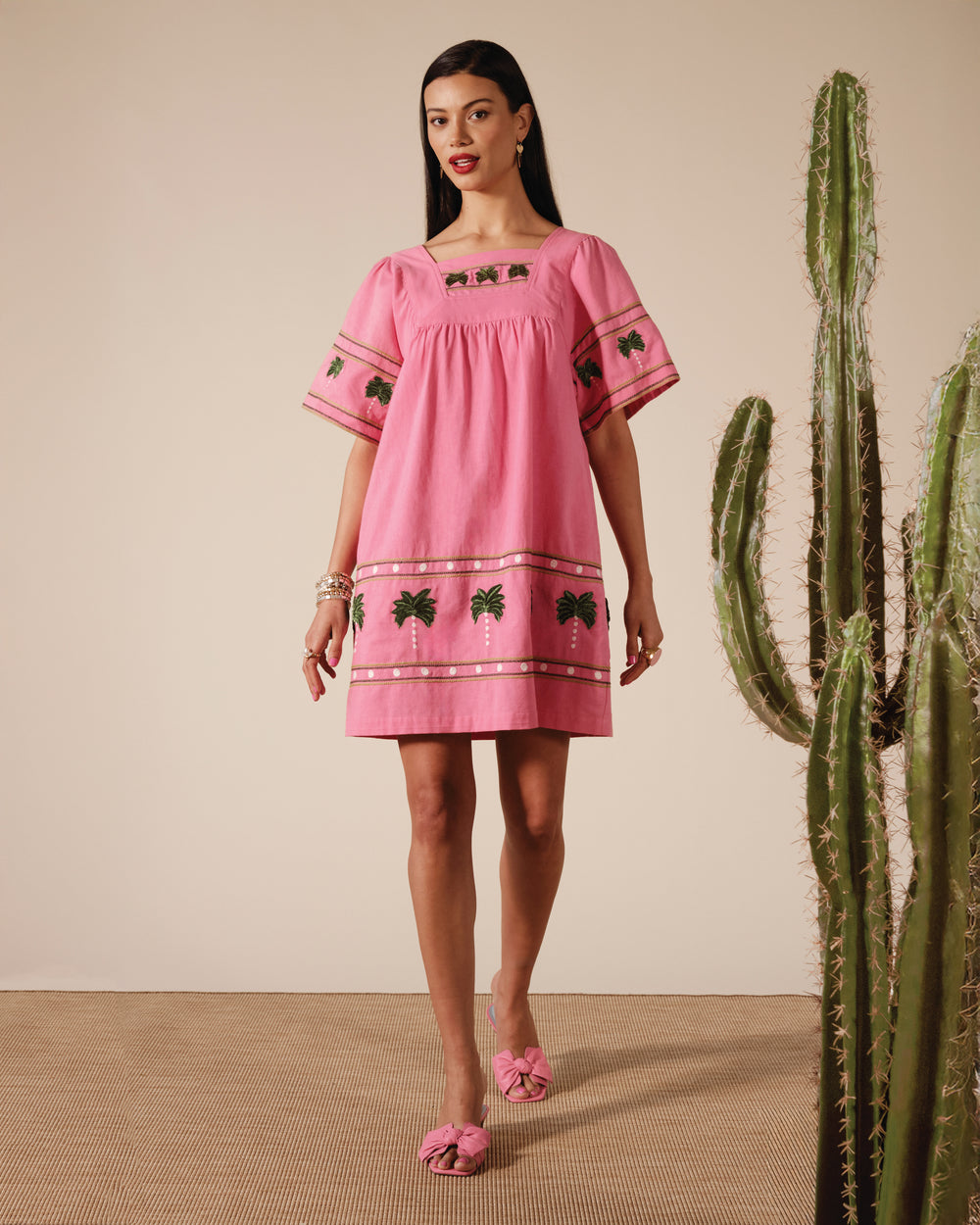 Picnic Mini Dress - Palm Tree Pink Dresses Frances Valentine
