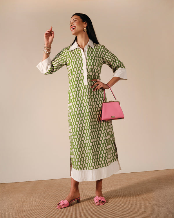 Tracey Midi Dress - Loop Print Green Dresses Frances Valentine