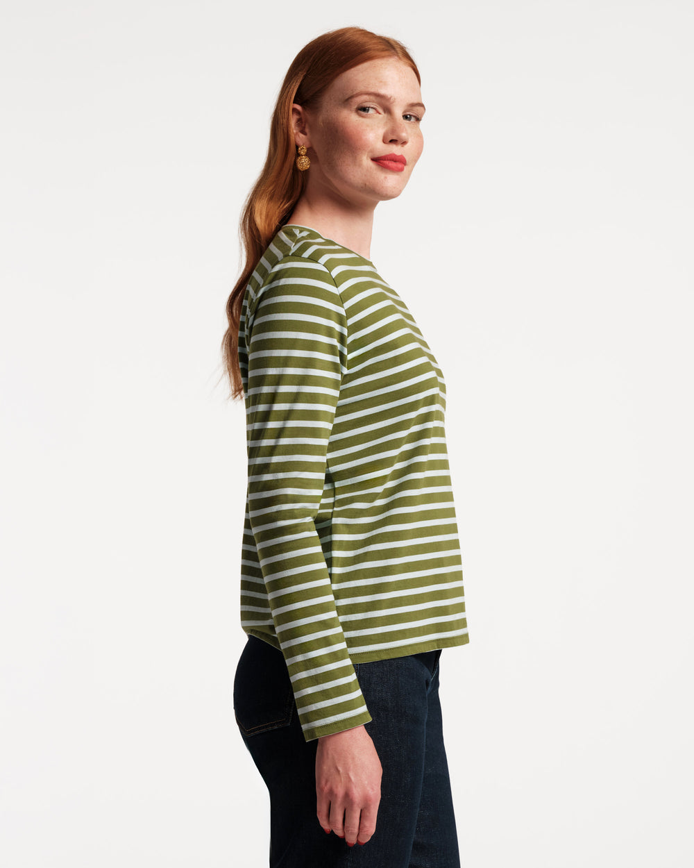 Long Sleeve Striped T Shirt - Olive/Light Blue Shirt Frances Valentine