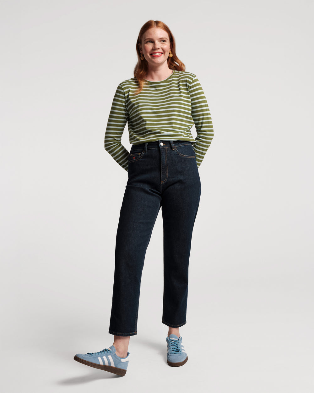Long Sleeve Striped T Shirt - Olive/Light Blue Shirt Frances Valentine
