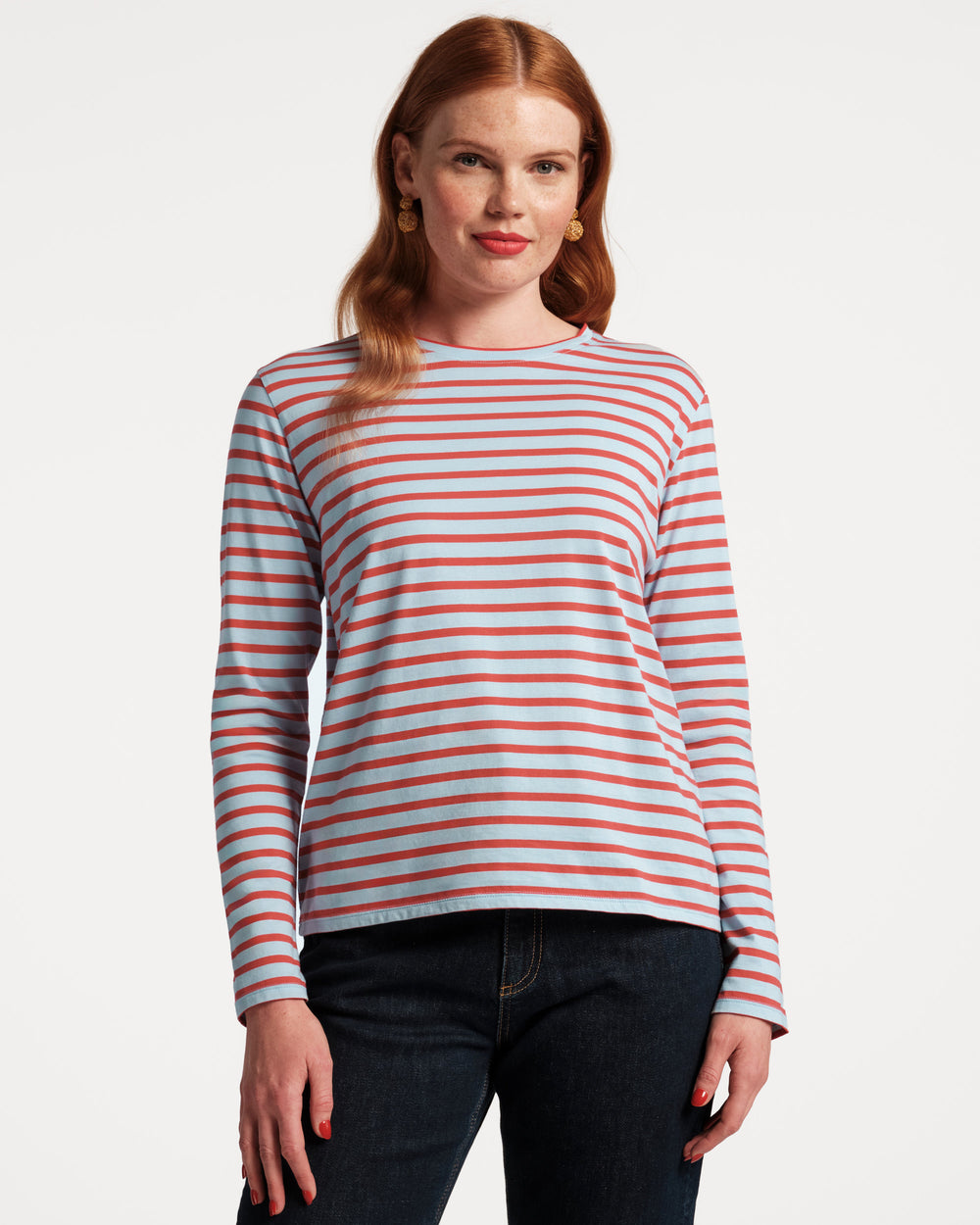 Long Sleeve Striped T Shirt - Light Blue/Red Shirt Frances Valentine