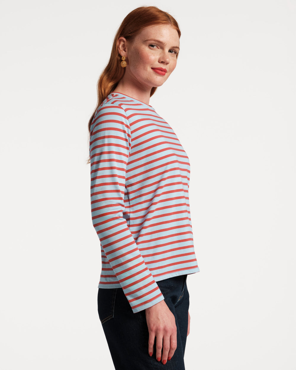 Long Sleeve Striped T Shirt - Light Blue/Red Shirt Frances Valentine