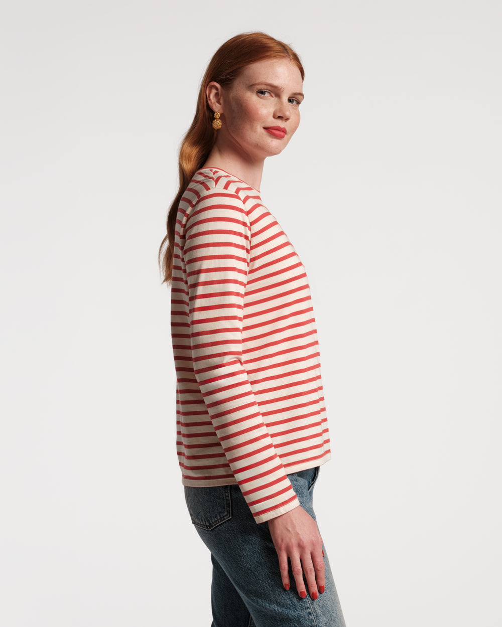 Long Sleeve Striped Tee Shirt - Red/White Shirt Frances Valentine