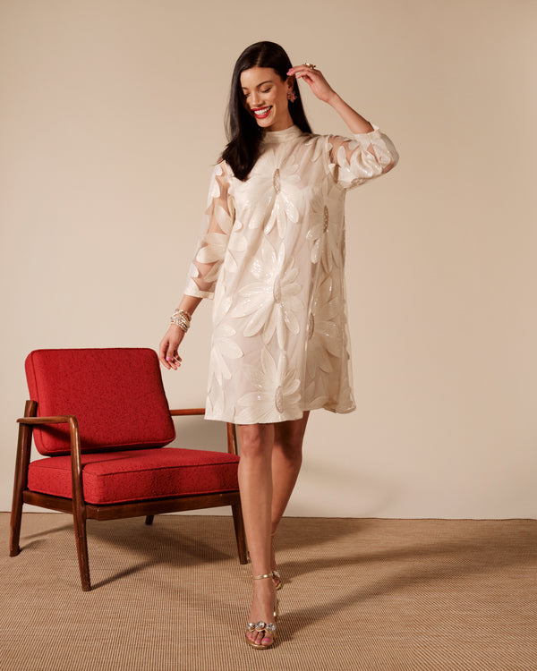 Diplomat Mini Dress Floral Sequin - Oyster Dresses Frances Valentine