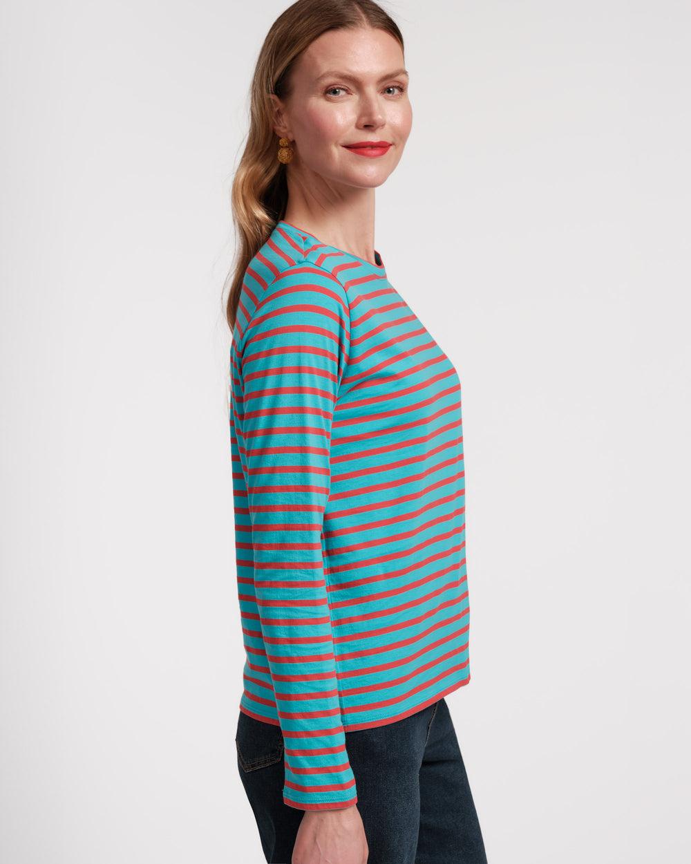 Long Sleeve Striped Shirt - Turquoise Red Tops Frances Valentine