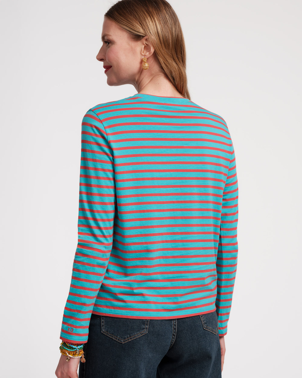Long Sleeve Striped Shirt - Turquoise Red Tops Frances Valentine