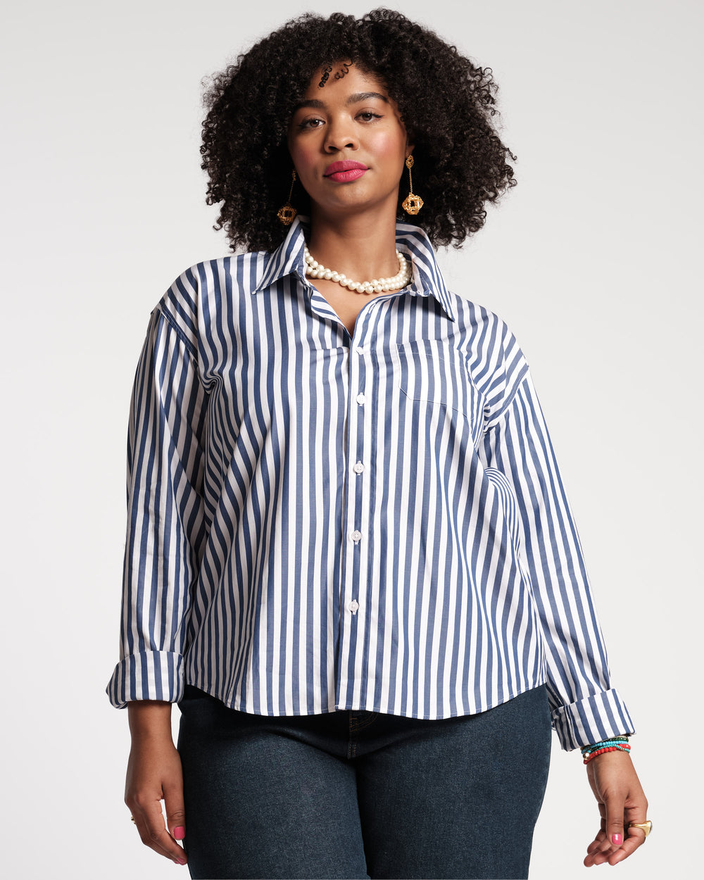 Perfect Button Down - Stripe Navy Tops Frances Valentine