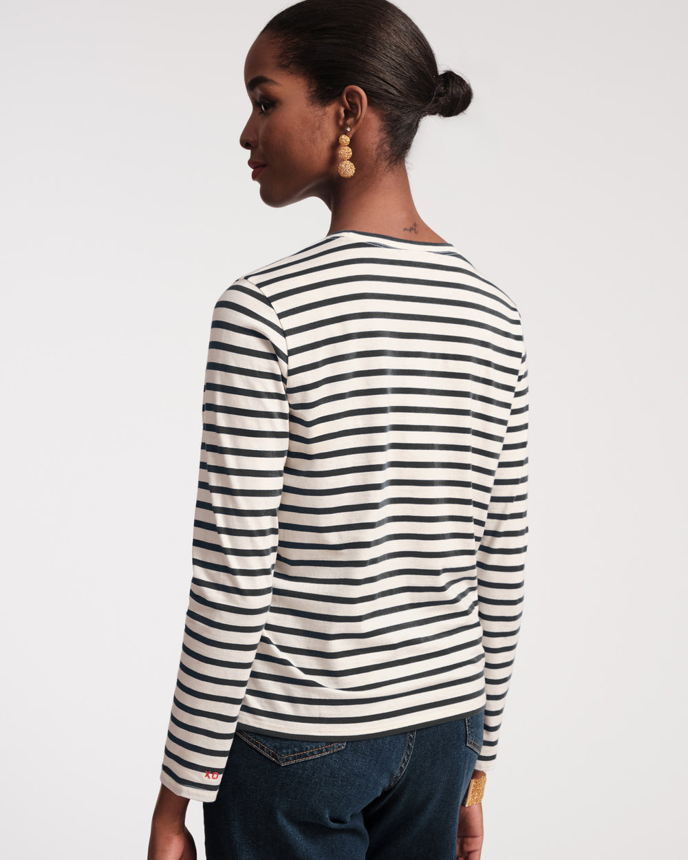 Long Sleeve Striped T Shirt - Oyster/Black Shirt Frances Valentine