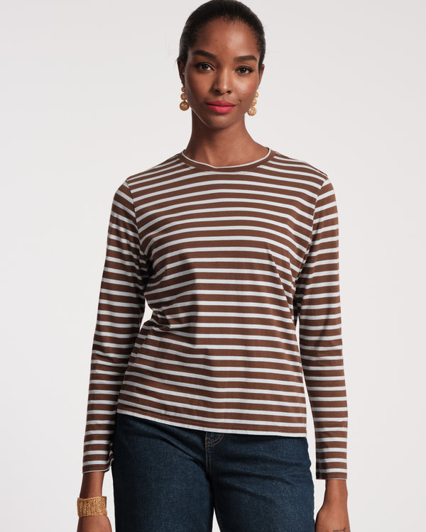 Long Sleeve Striped T Shirt - Brown Blue Tops Frances Valentine