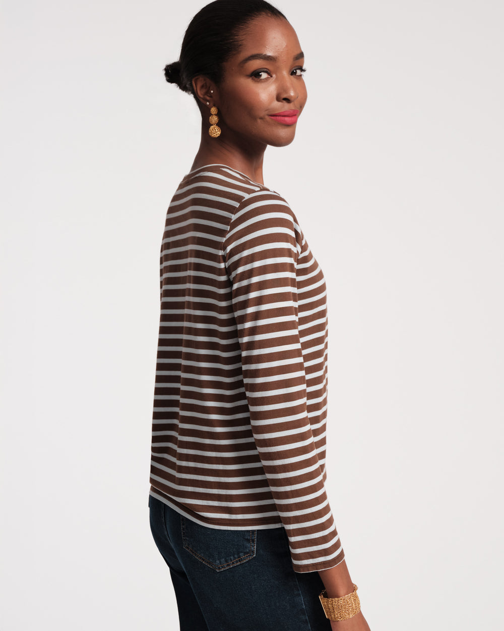 Long Sleeve Striped T Shirt - Brown Blue Tops Frances Valentine