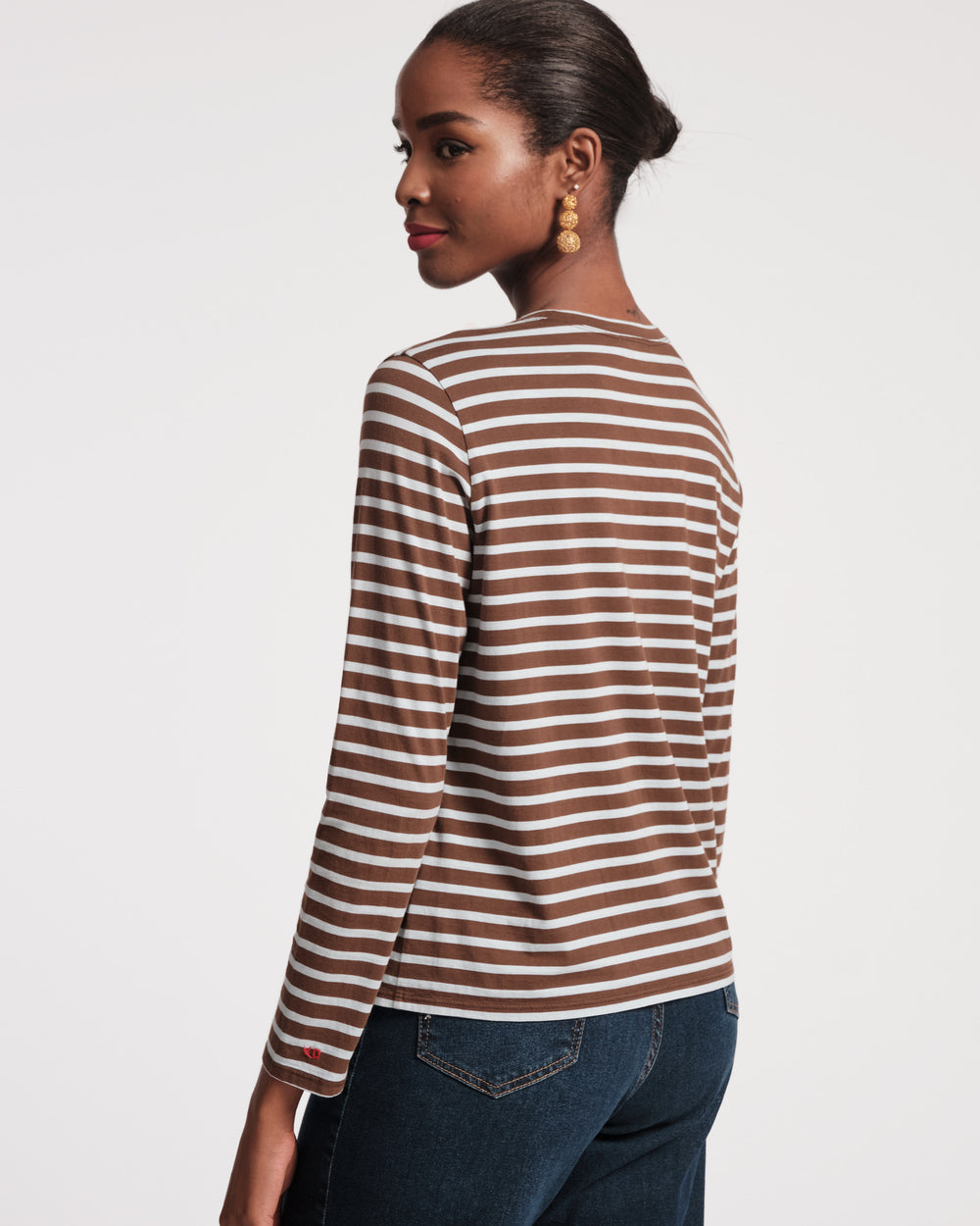 Long Sleeve Striped T Shirt - Brown Blue Tops Frances Valentine