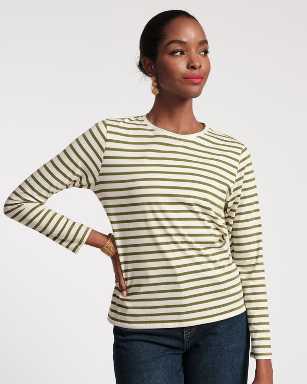Long Sleeve Striped T Shirt - Oyster Green Tops Frances Valentine