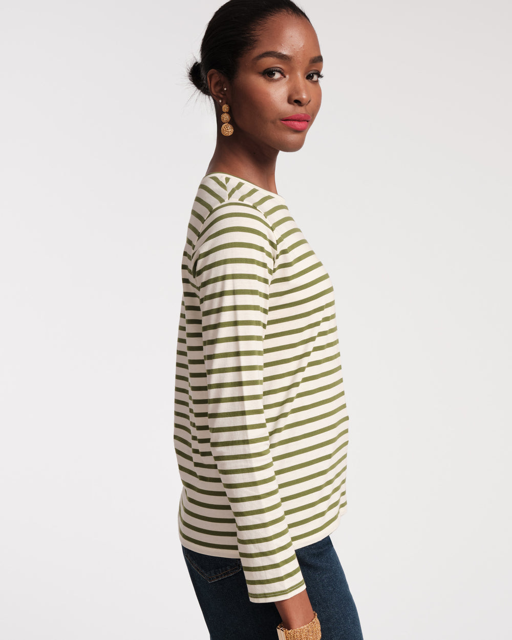 Long Sleeve Striped T Shirt - Oyster Green Tops Frances Valentine